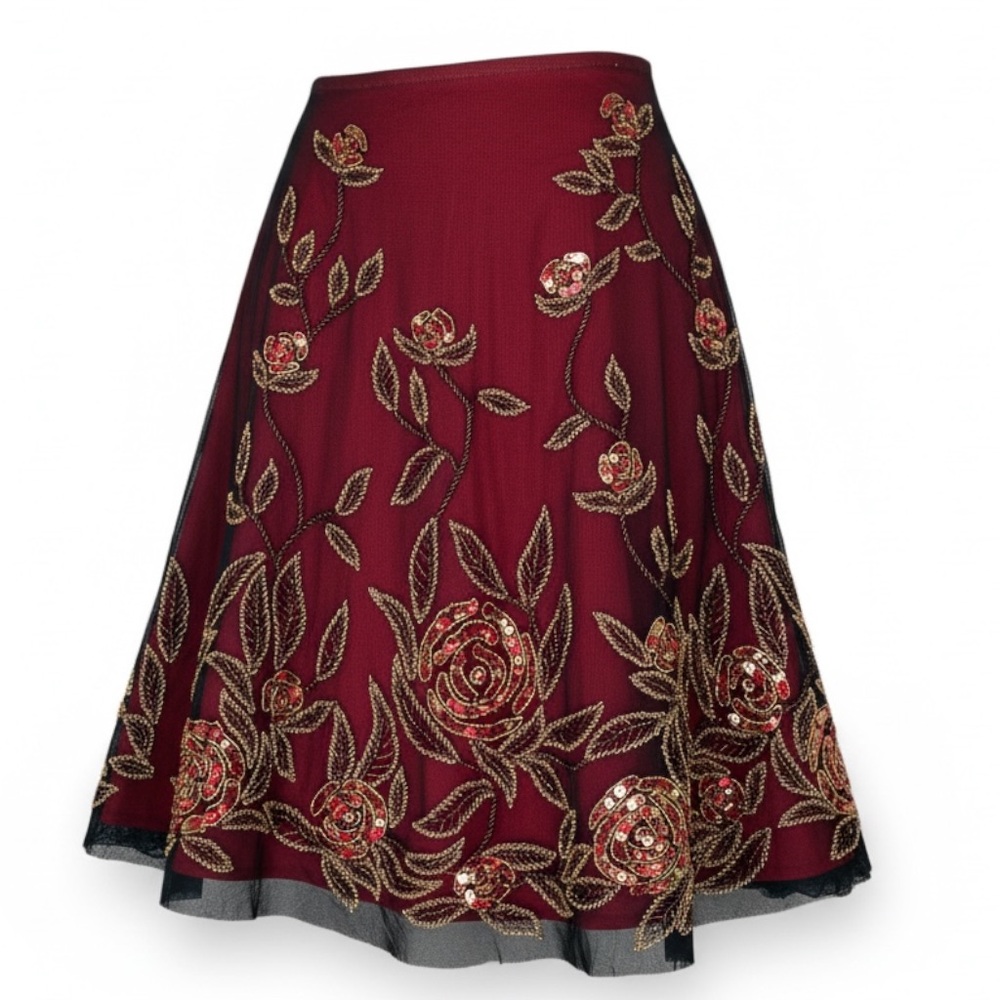 Basil & Maude Skirt Mesh Beaded Sequin Whimsigoth Dark Romantic Y2K Valentine 4